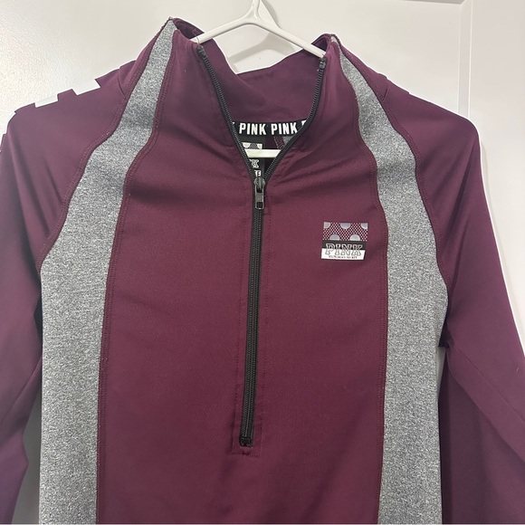 PINK By Victorias Secret Ultimate Half- Zip Pullover Maroon Grey Size XS Women’s - Picture 3 of 9